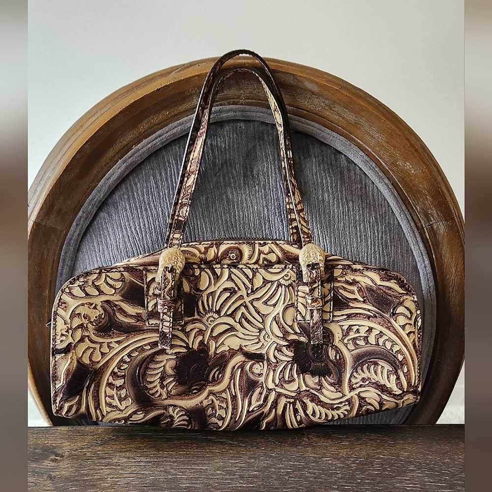 Fendi Vintage Rare Embossed Floral Leather Handbag